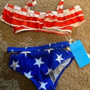 Baby girls swimsuit bikini Sz 9 12 months Stars and Stripes America USA